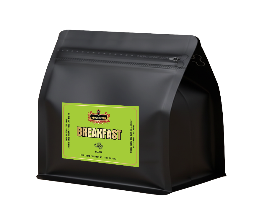 Cà phê hạt rang King Coffee Breakfast Blend Whole Bean coffee – Túi 100gr