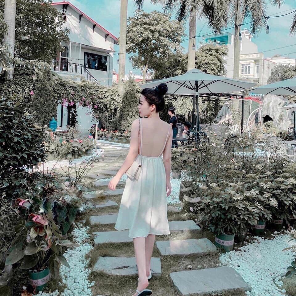Đầm xòe dài cài nút có mút ngực xinh xắnhở lưng bao sexy nha khách-qc39