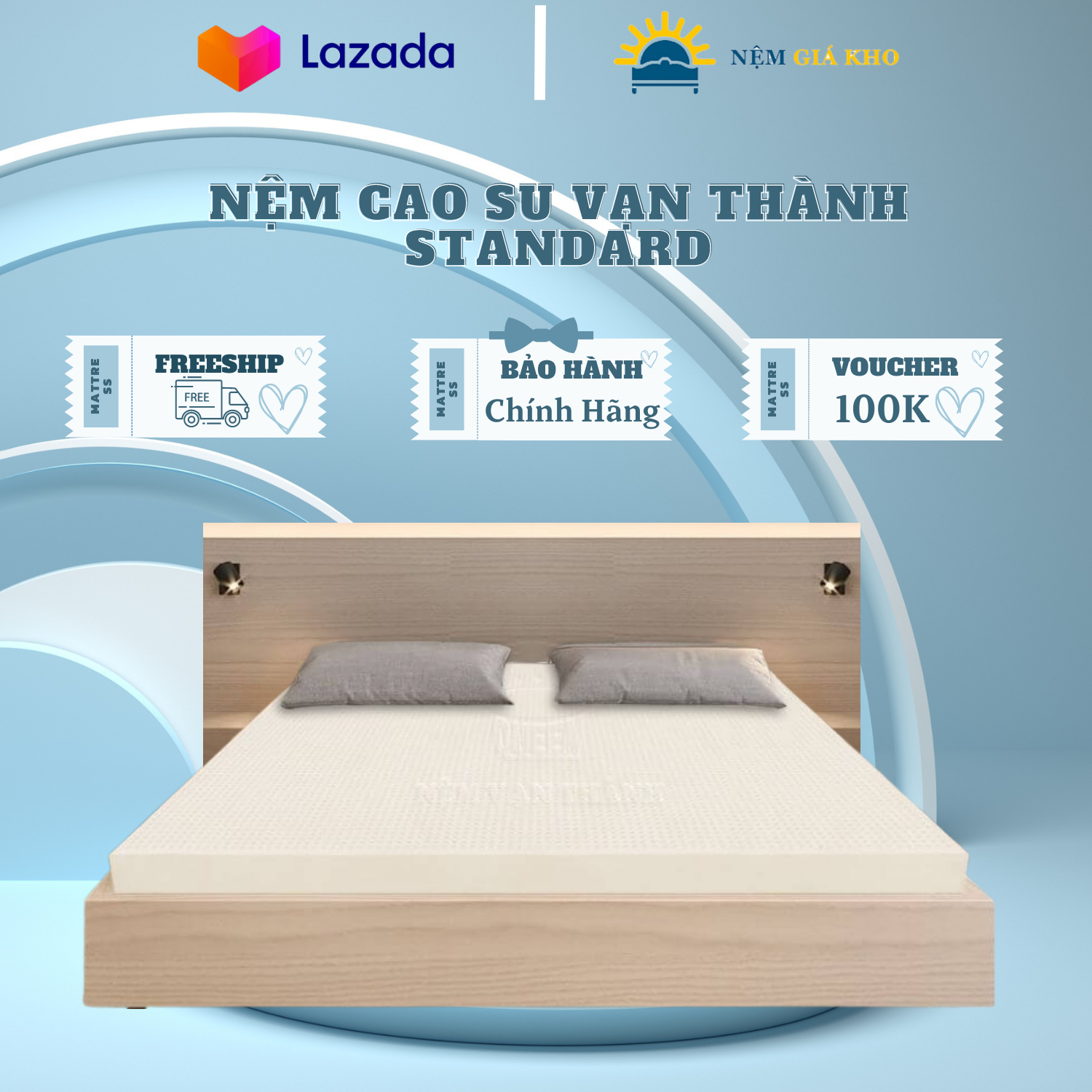 Nệm cao su vạn thành standard, êm ái, đàn hồi tốt, bảo hành 12 năm