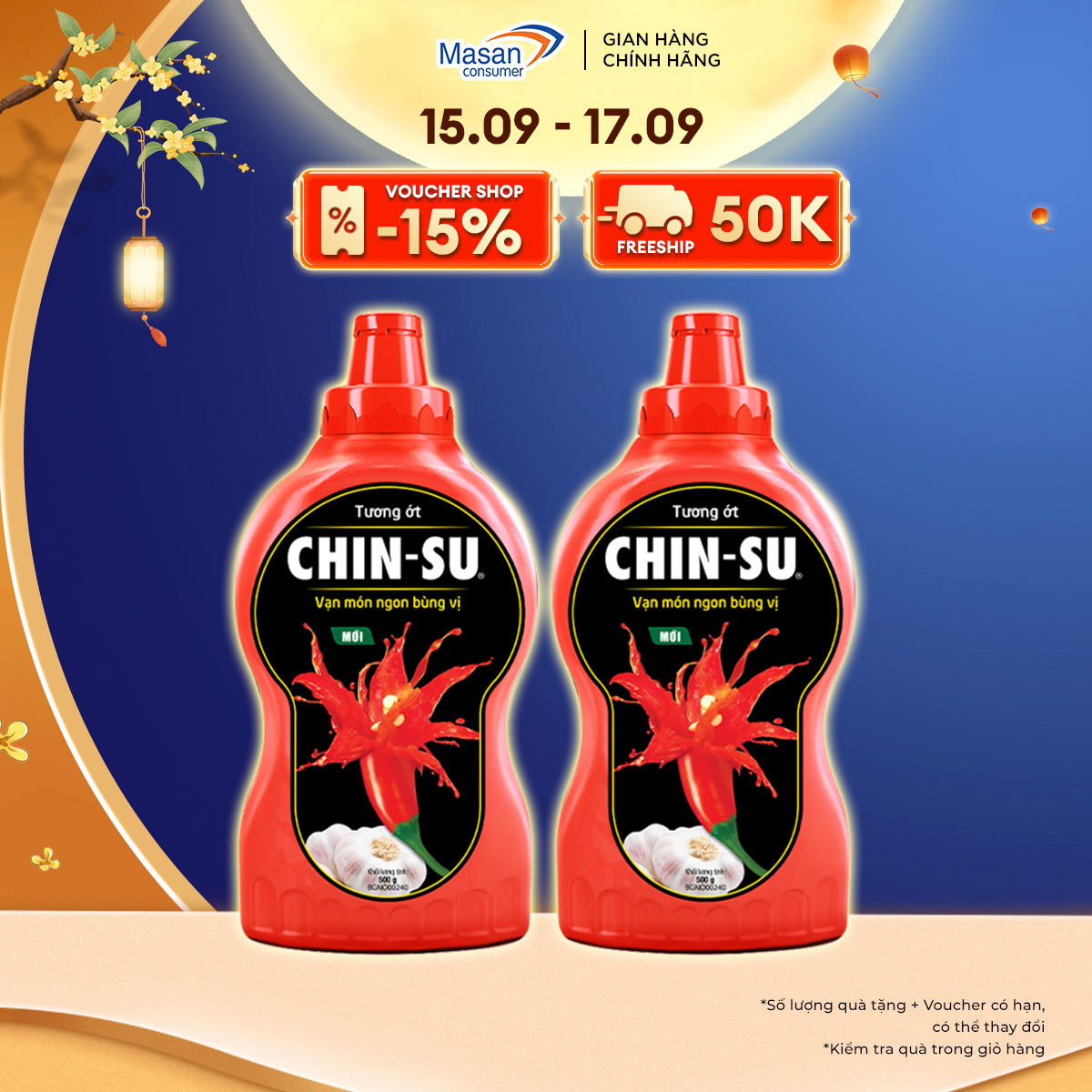 CHỈ TRONG 15.09 17.09 VOUCHER 15 CHO ĐƠN 199K Combo 2 Tương Ớt CHINSU 500G