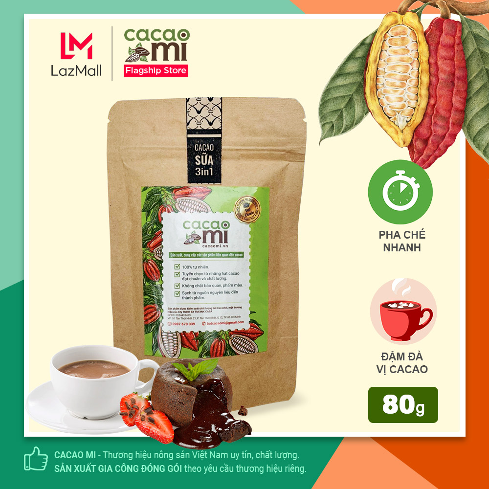 Bột cacao sữa 3in1 CACAOMI thơm ngon đậm vị socola nóng tốt cho sức khỏe chuẩn UTZ xuất khẩu gói dùng thử 80g