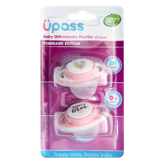 Ty Ngậm Chỉnh Nha Upass UP0284N Cho Bé Vỉ Đôi(2 Cái) (Màu Xanh Và Hồng)- Chất Liệu Silicon Siêu Mềm An Toàn Cho Bé