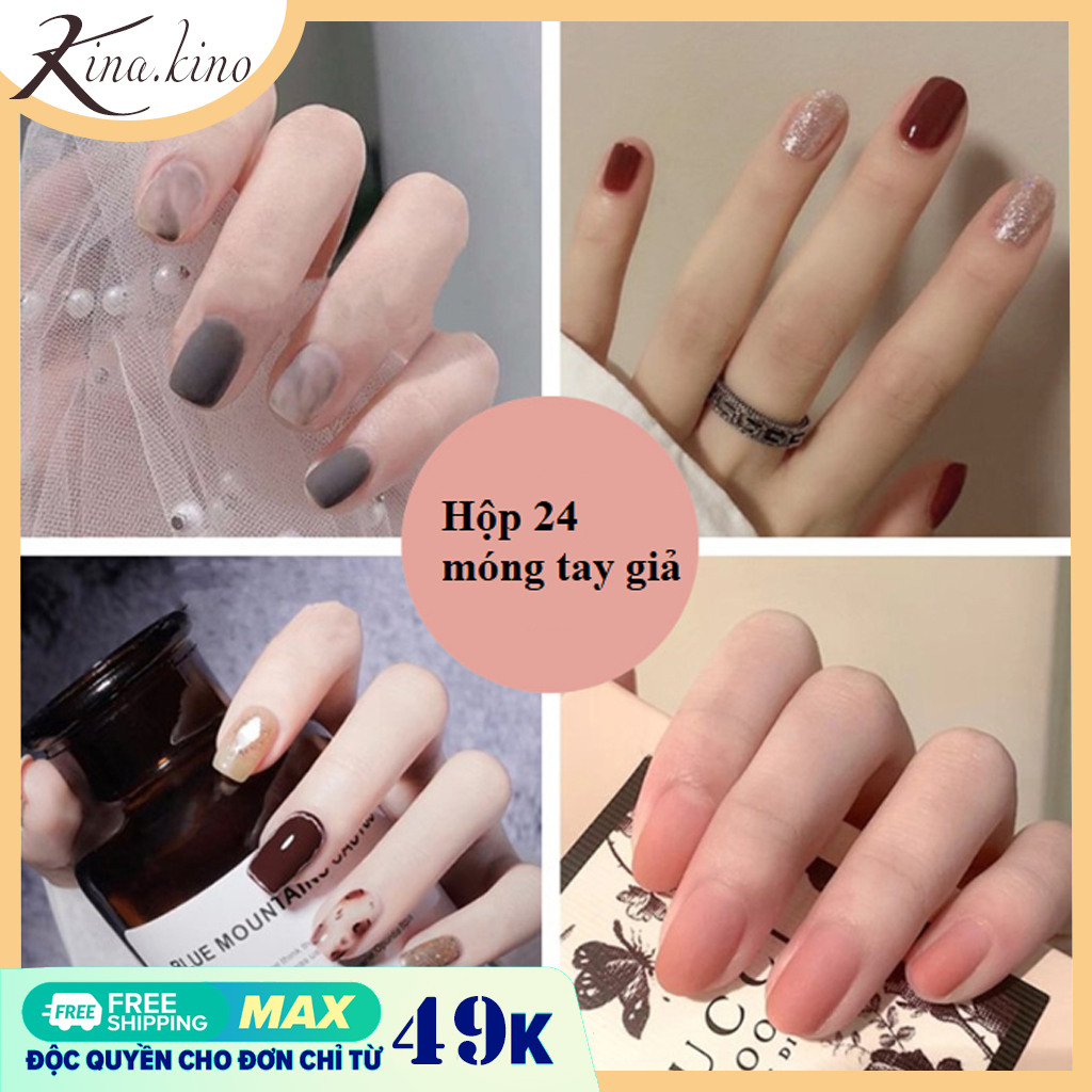 [ Tặng keo +dũa] Bộ 24 móng tay giả cao cấp Hot 2021- Nail giả cao cấp- Kinakino phukienlamdep