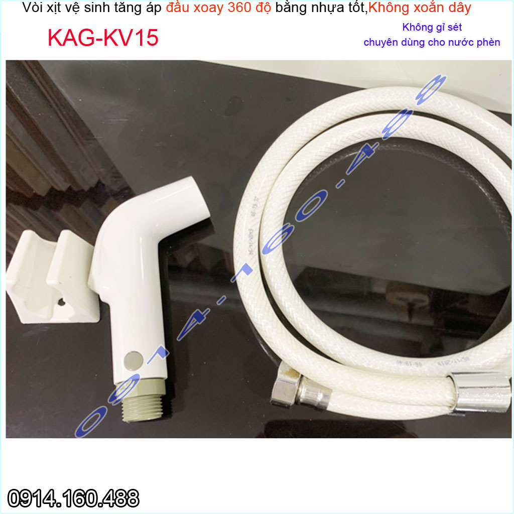 Vòi xịt vệ sinh KAG-KV15 xoay 360 độ, vòi rửa bồn cầu nhựa trắng tia nước mạnh chịu áp lực mạnh chung cư nhà cao tầng siêu bền sử dụng tốt