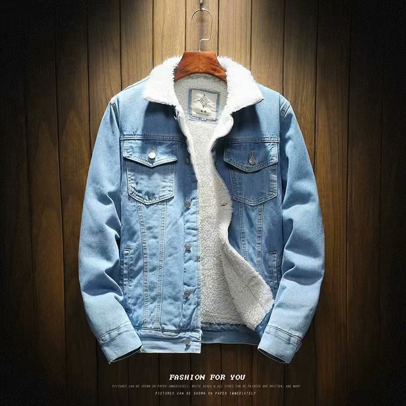 Áo khoác bò nam, áo khoác jeans nam lót lông thời trang AKB28 xanh