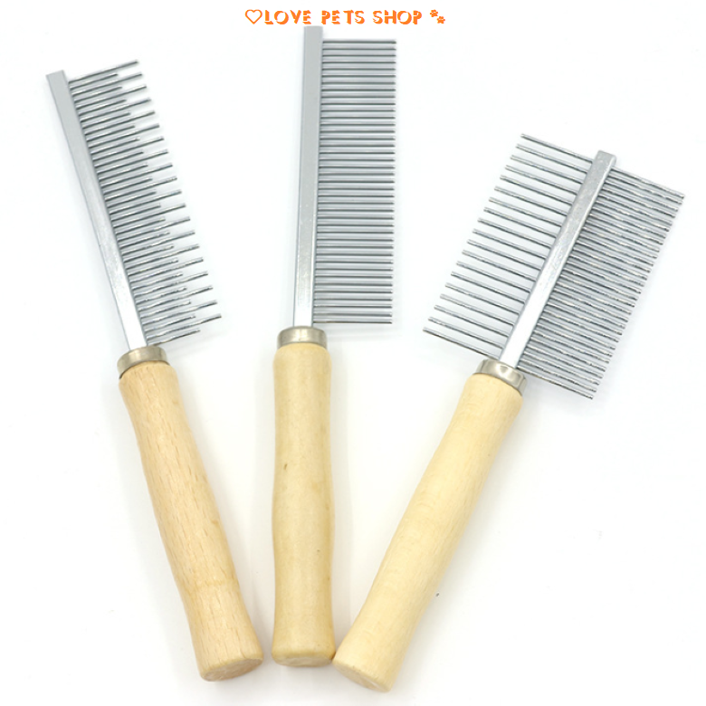 Lược chải lông rụng, gỡ rối lông cho Chó Mèo cán gỗ - Love Pets Shop