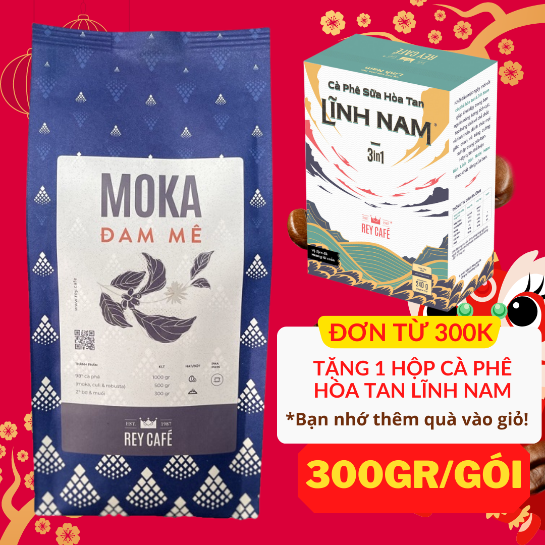 300gr Cà phê rang bơ Moka Đam Mê (Phối Moka-Robusta-Culi) - Pha Phin - Coffee blend nguyên chất - Rey Cafe