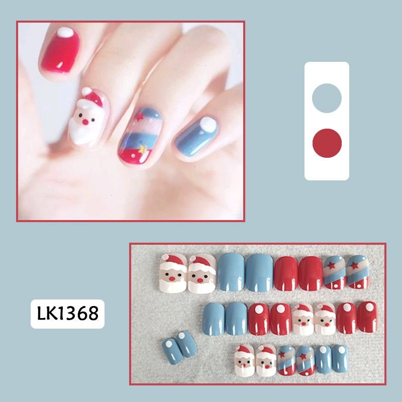 [Tặng keo] Bộ 24 móng tay giả/nail giả MÀU XANH GIÁNG SINH //LỄ NÔ -ÊN // THÔNG NÔ EN-  Nail giả  cao cấp chống nước móng tay giả có keo sẵn móng tay giả học sinh mong tay gia