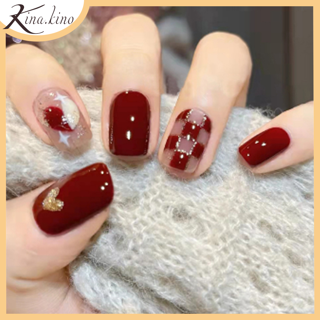 Bộ 24 móng tay giả màu đỏ-Kinakino