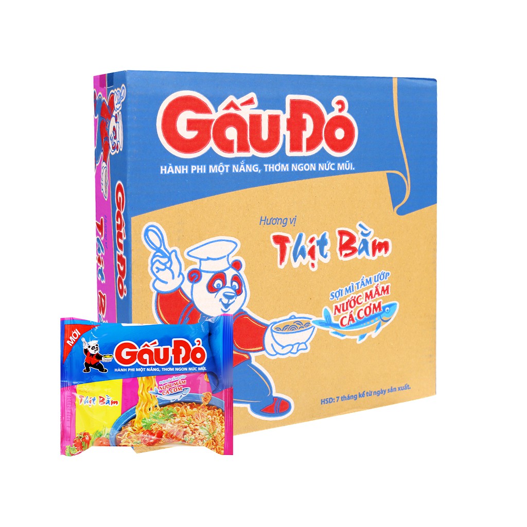 Thùng 30 gói mì gấu đỏ thịt bằm 63g