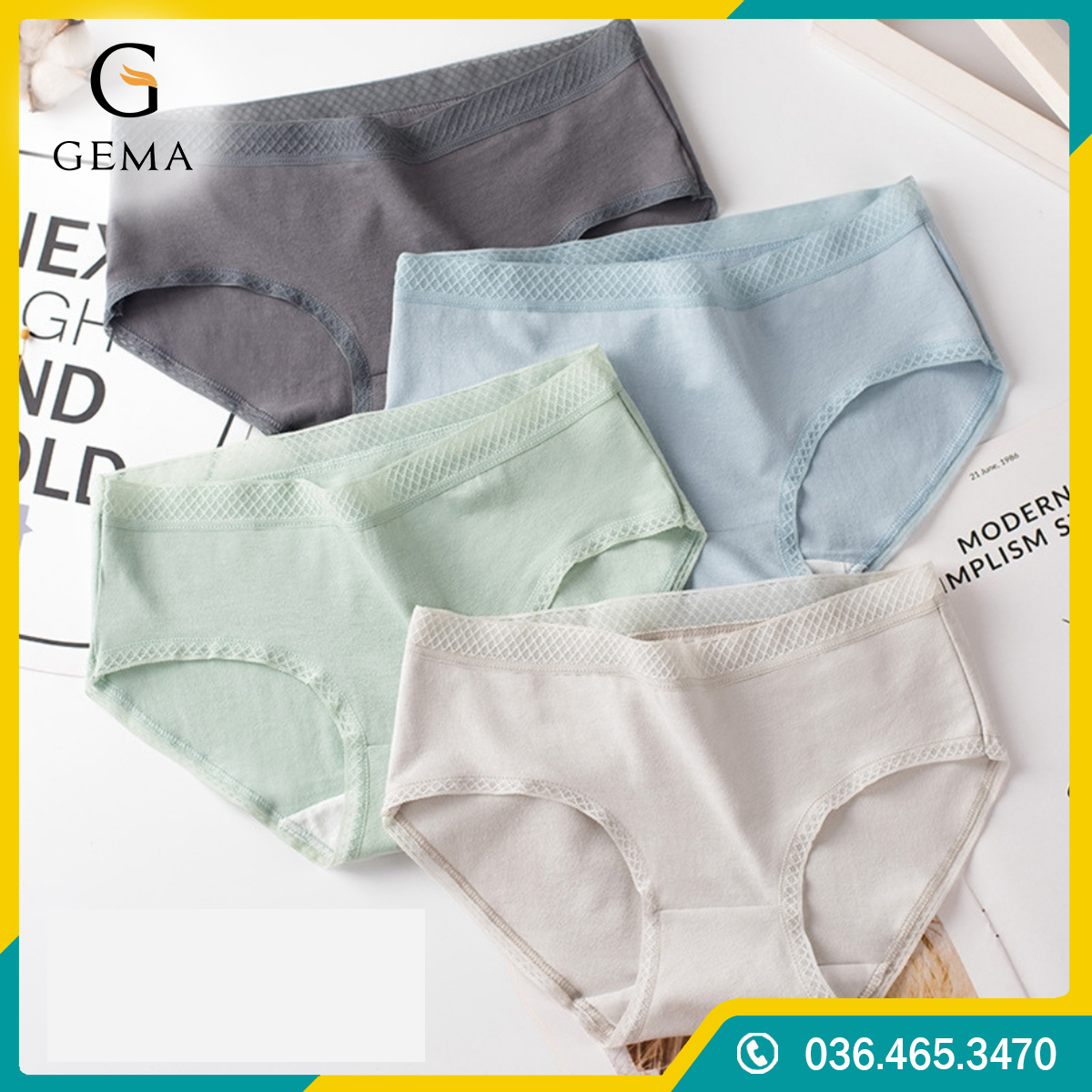 Quần Lót Nữ Cotton cạp Viền Ren Lưới Cao Cấp Kháng Khuẩn