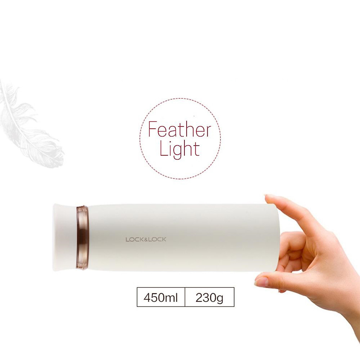 Bình Giữ Nhiệt Lock&Lock Feather Light LHC4131PIK 450ml - Màu Ngà- Màu Trắng - Siêu Nhẹ- Chất Liệu Thép Không Gỉ - Có Lưới Lọc Trà