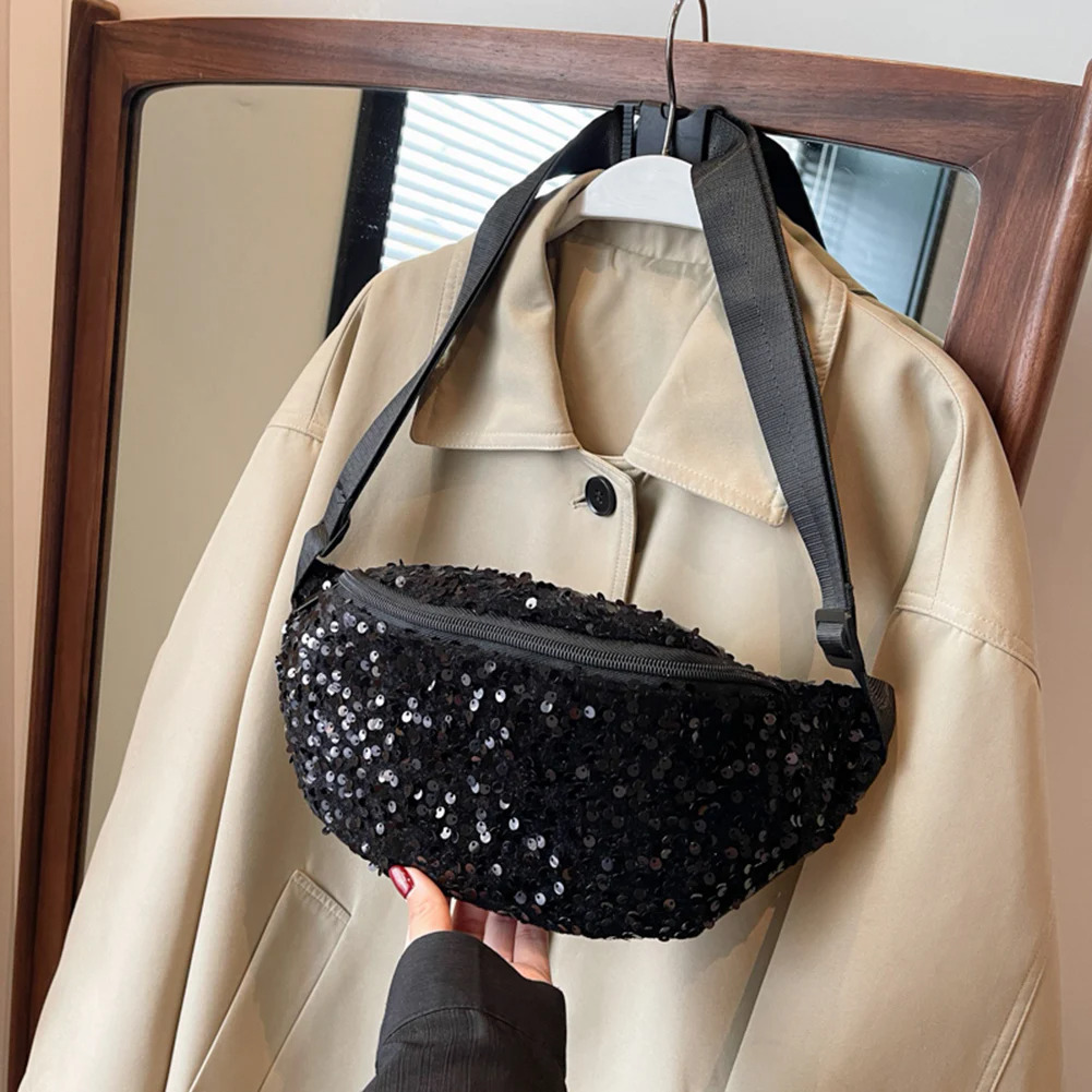 Sequin PU da ngực túi cho phụ nữ hợp thời trang Crossbody Túi Sling chuối Túi sáng bóng Vai Túi điện thoại Eo Túi Túi Xách Túi Ví