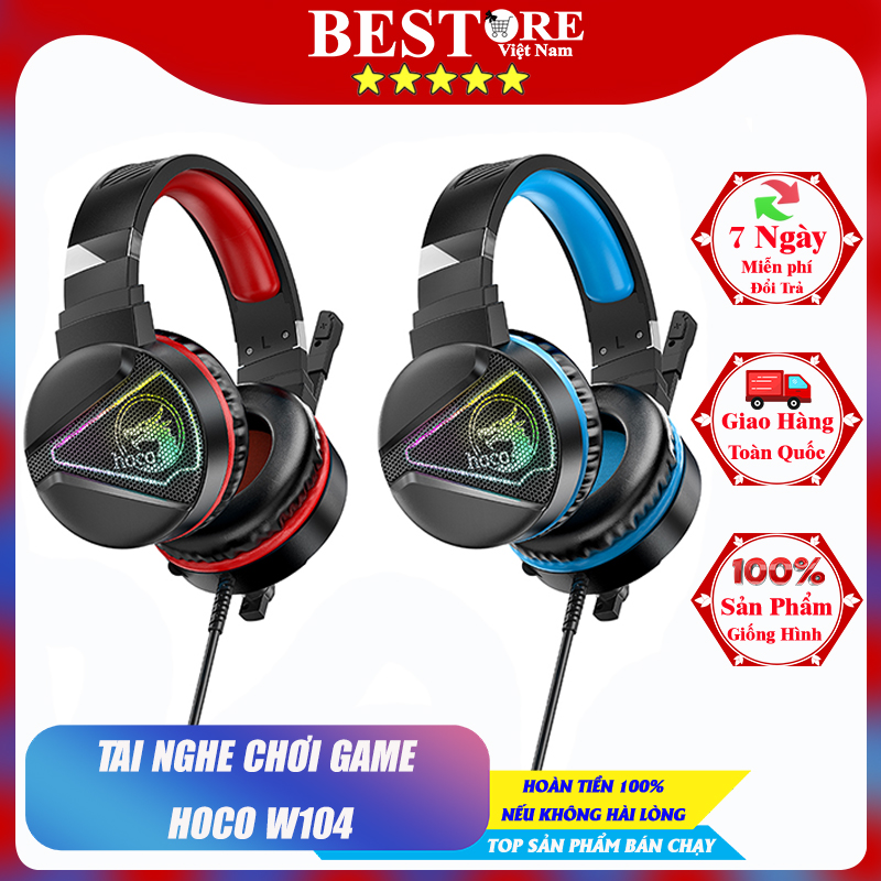 Eletop tai nghe chơi game hoco w104 tai nghe có dây đèn led kèm micro tai nghe âm thanh nổi dành cho máy tính xách tay/máy tính bảng game thủ