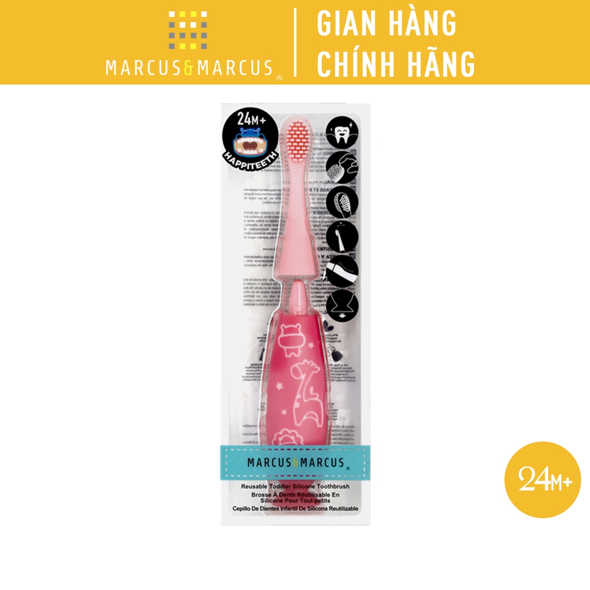 Bàn chải đánh răng silicon cho bé marcus & marcus, từ 2 tuổi – hồng
