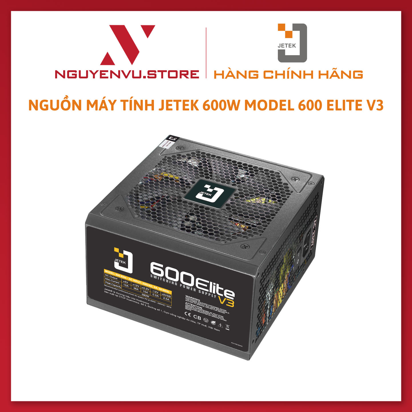 Nguồn máy tính jetek 600w model 600 elite v3 - hàng chính hãng