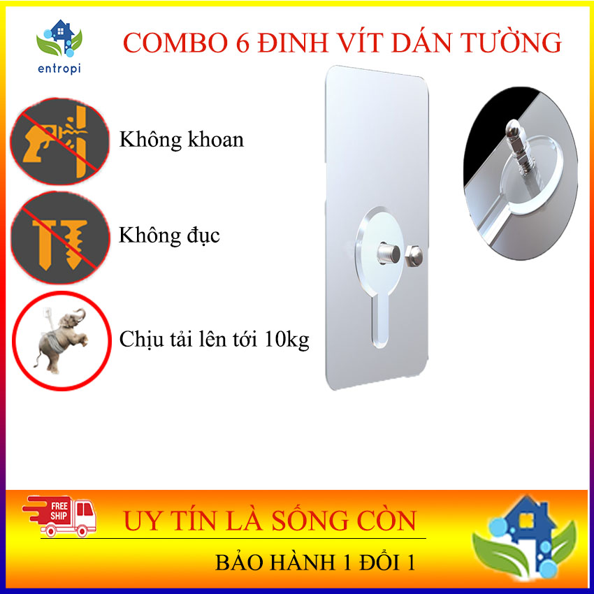 Combo 6 Đinh Móc Dán Tường IP02 Ipitt . Đinh vít dán tường cường lực, bám dính siêu chắc, chịu tải cực khủng, không cần khoan tường