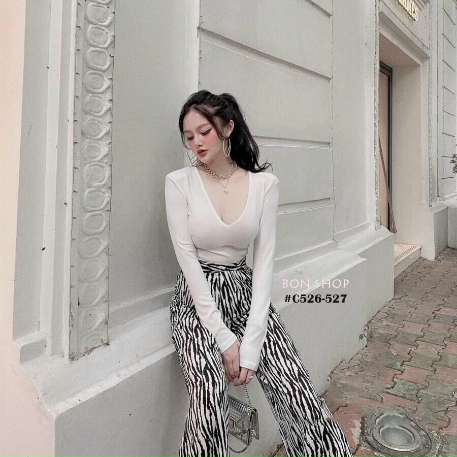 Sét Đồ Bộ Thể Thao Áo Croptop Tay Dài & Quần Ống Rộng