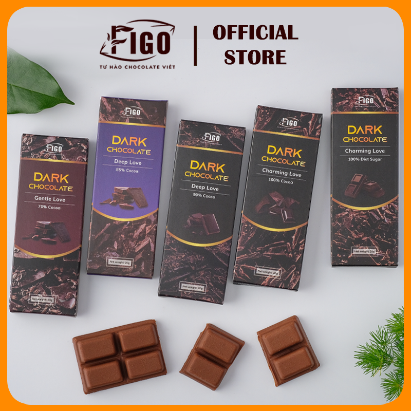 Combo 4 Thanh Socola đen Figo 20gr 4 Dark Chocolate đủ các vị từ 70% cacao