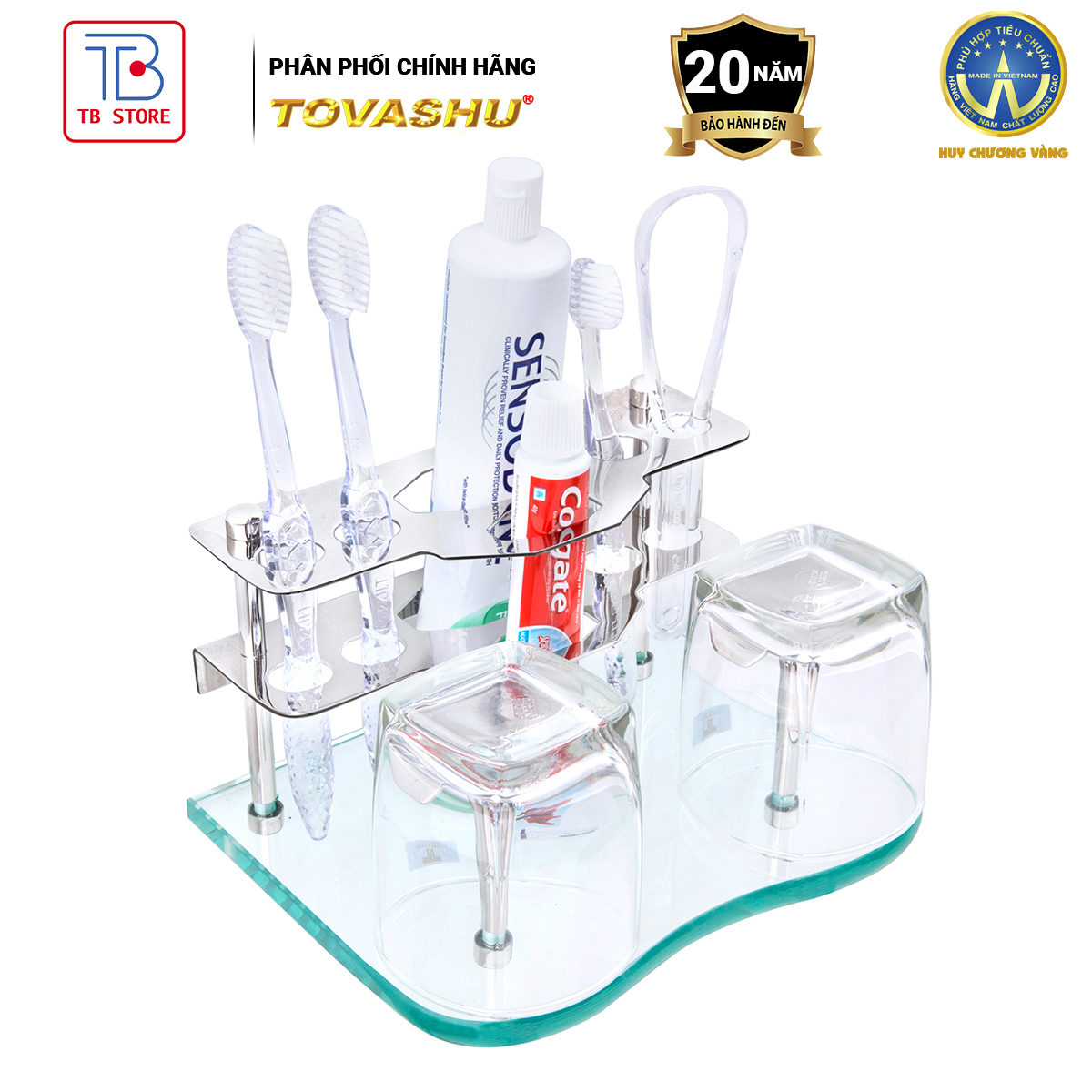 Kệ ly đôi cao cấp inox 304 - kệ ly phòng tắm tovashu ck1 - bảo hành 20 năm