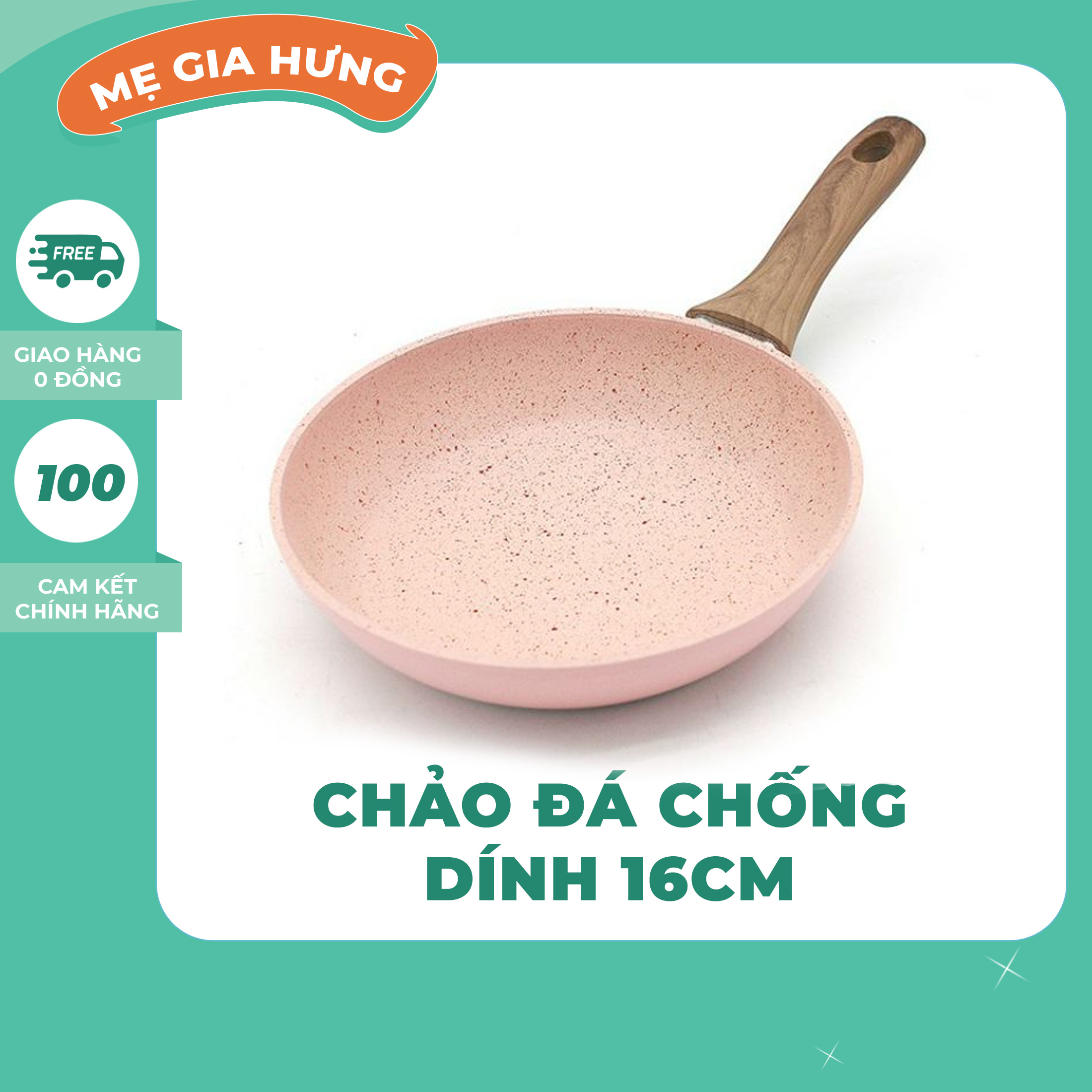 Chảo đá chống dính 16cm, đáy từ, cán gỗ cao su bền chắc