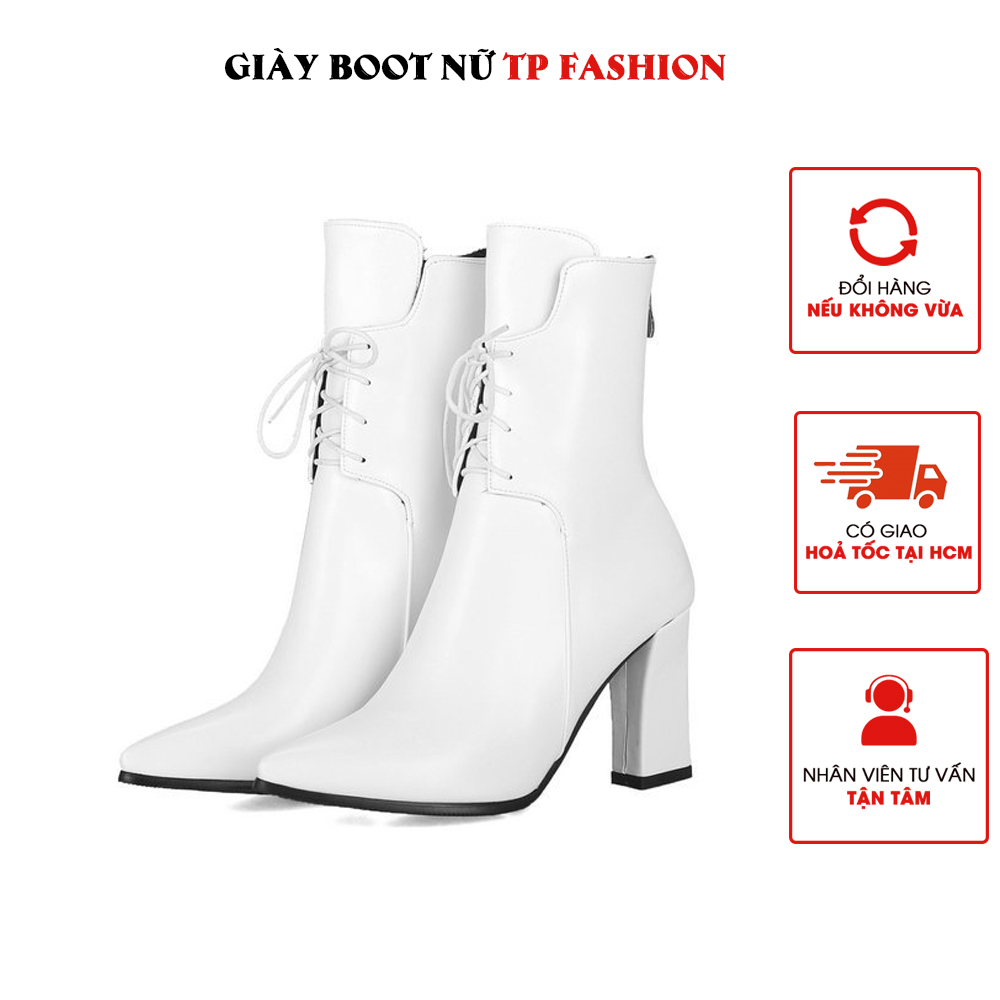Boot ngang bắp chân màu trắng mũi nhọn THỜI THƯỢNG GBN4902