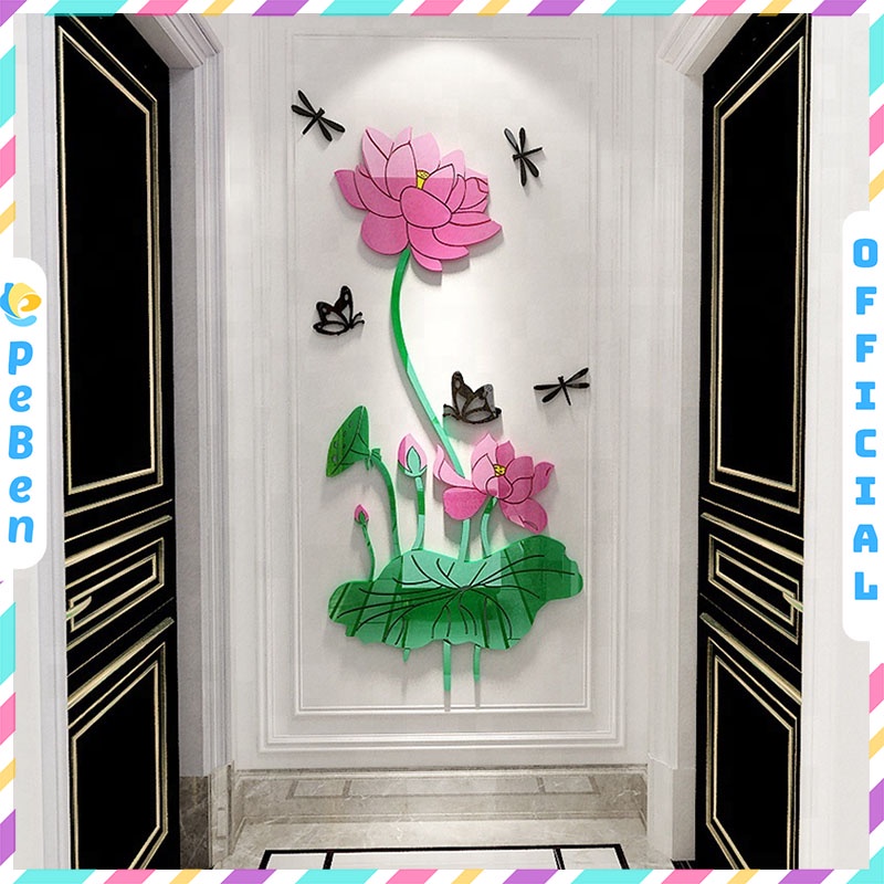 Tranh mica EPeBen dán tường nổi 3d hình khóm hoa sen nở rộ decor trang trí phòng khách, phòng ngủ