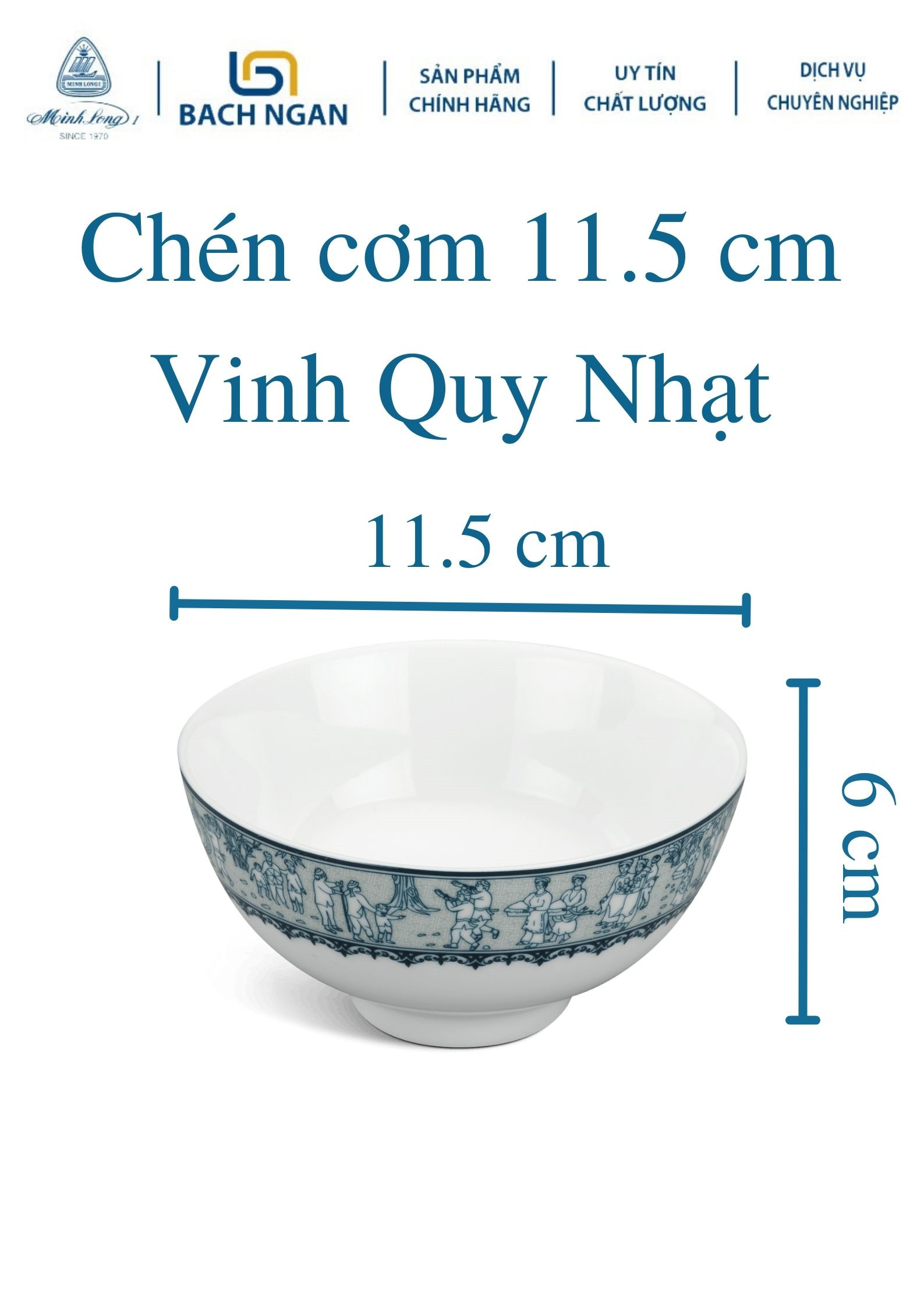 Bộ 10 chén sứ cao cấp Minh Long 11.5 cm Jasmine Vinh Quy Nhạt dùng ăn cơm trong gia đình, đãi khách hay tặng người thân