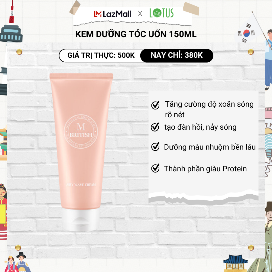 Kem dưỡng giữ nếp, tạo kiểu tóc uốn xoăn, phục hồi lọn sóng sống động cho tóc nam nữ BRITISH M Airy Wave Cream 150ml