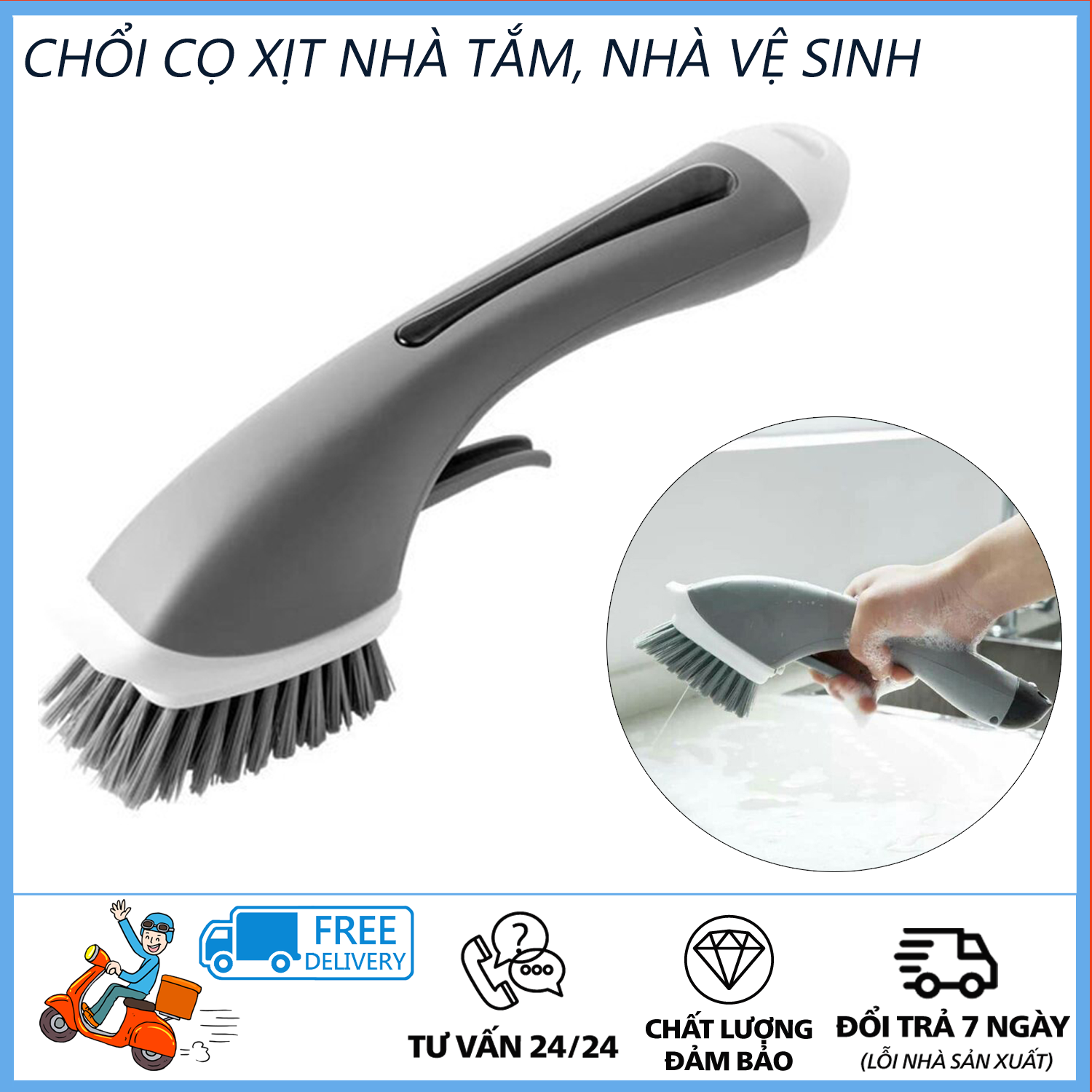 Chổi cọ nhà vệ sinh , Chổi Lau, Cọ Vệ Sinh Đa Năng,  Máy Chà Sàn, Cọ Rửa Đa Năng Tích Hợp Bầu Chứa Xà Phòng, Cọ Xịt Rửa Đa Năng Tay Cầm Dài- TongkhoMB
