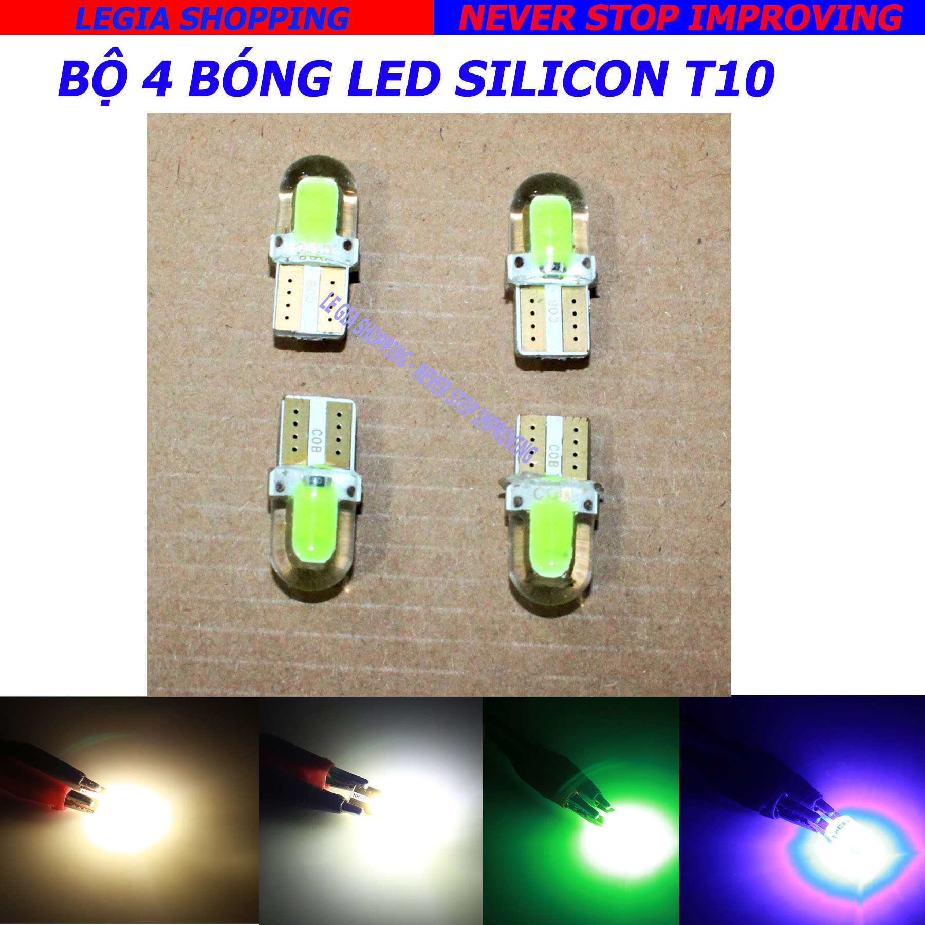 Bộ 4 BÓNG LED CHỐNG NƯỚC CHÂN T10 12V 1W XE GẮN MAY
