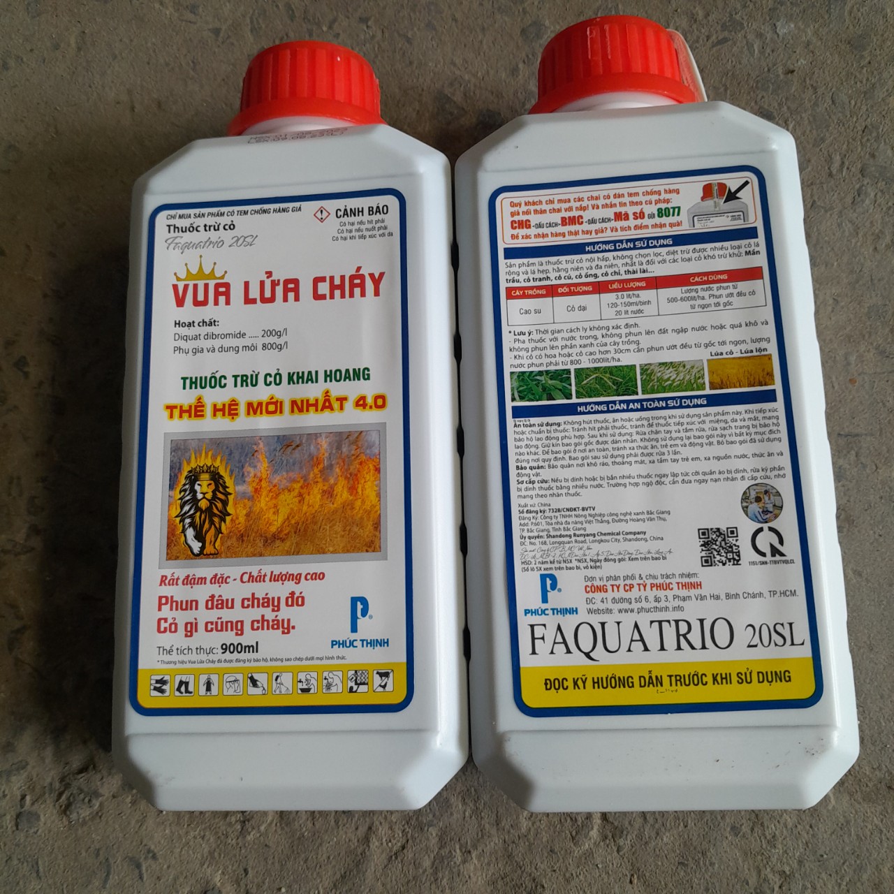 Thuốc trừ cỏ cháy nhanh 24h vua lửa cháy chai vuông chai 900ml hoạt chất diquat dibbromide 200g/l thay thế paraquat, thuốc diệt cỏ thài lài, cỏ chỉ, mần trầu cháy siêu, agrihg