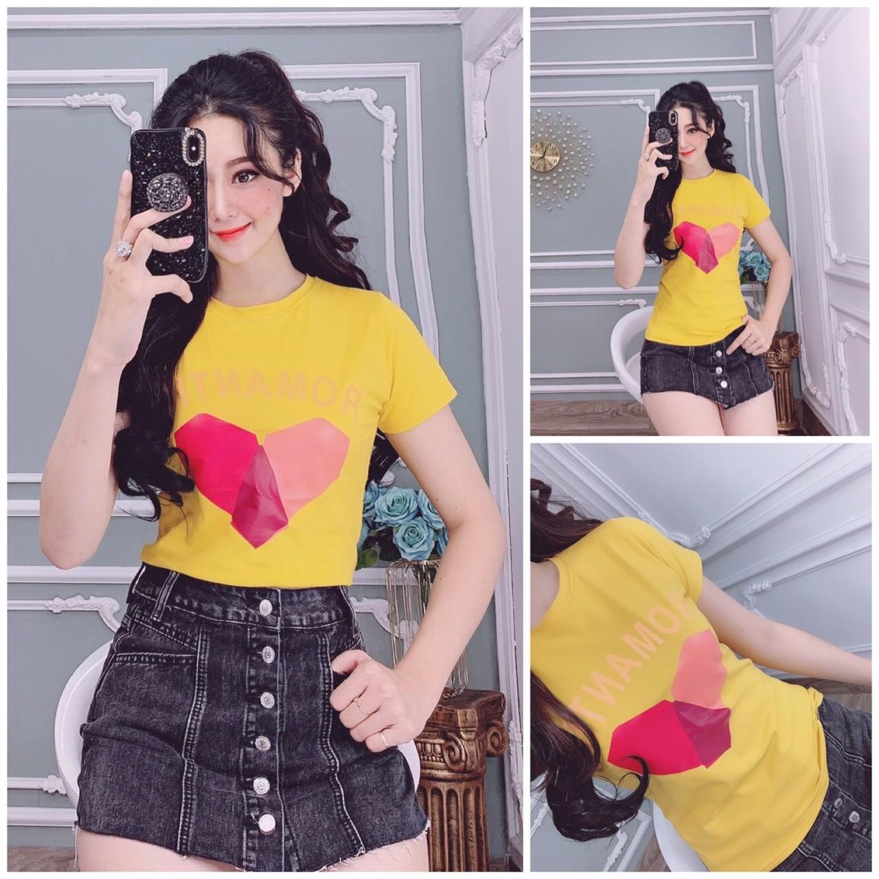 Áo thun nữ thái xịn form ôm in hình tim