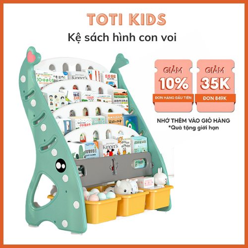 Kệ sách đứng nhiều tầng giá rẻ hình con con voi dễ thương, kệ sách cho bé lắp ráp đa năng Toti Kids TK13