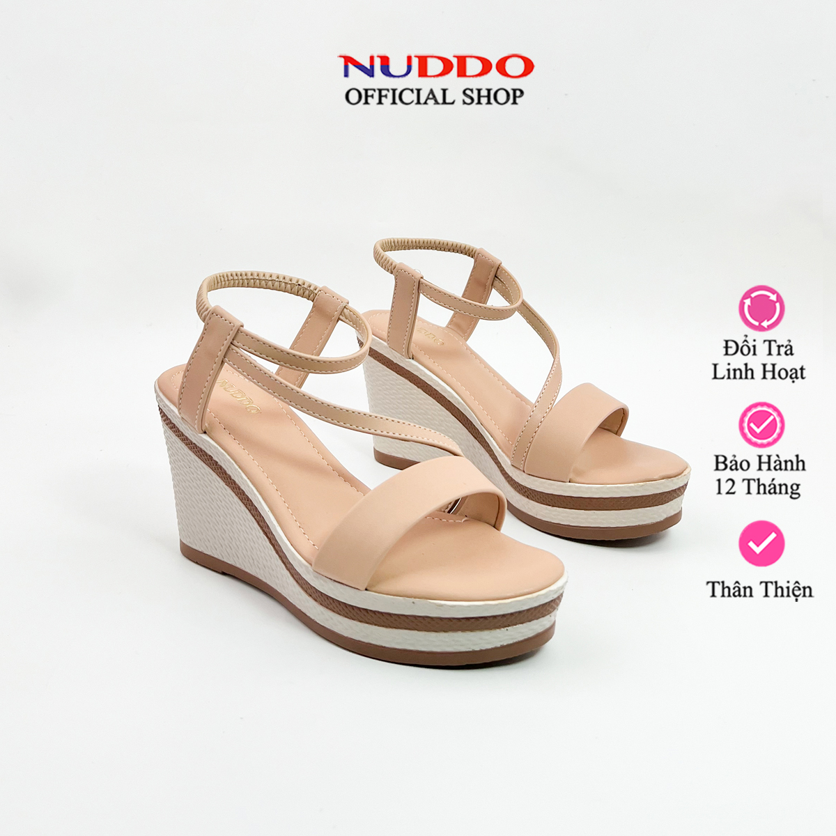 Giày sandal đế xuồng nữ siêu êm nhẹ phối quai sau hở mũi cao gót 7 phân Nuddo _ N366X