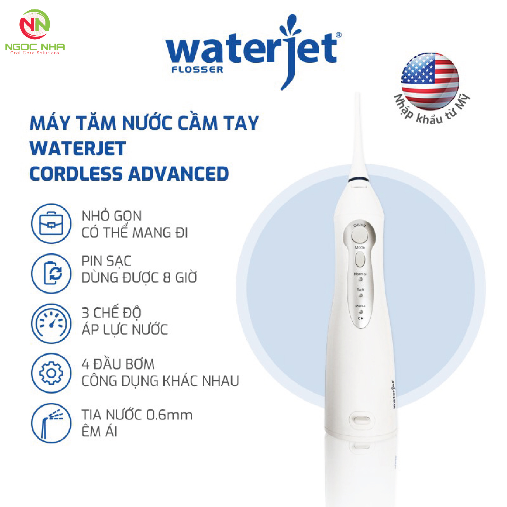 Máy tăm nước cầm tay Waterjet Cordless Advanced/Mỹ hàng chính hãng bảo hành 12 tháng