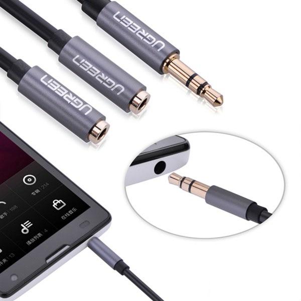 Cáp chia 2 cổng audio 3.5mm 1 đầu đực ra 2 đầu cái dài 20cm ugreen 10532