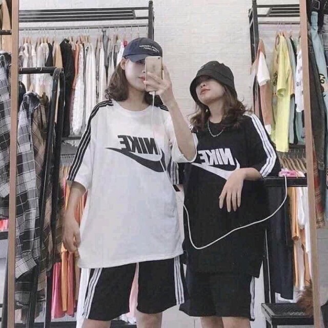 Set Áo phông tay lỡ nữ freesize thun form rộng dáng Unisex mặc cặp, nhóm, lớp in chữ NiKE