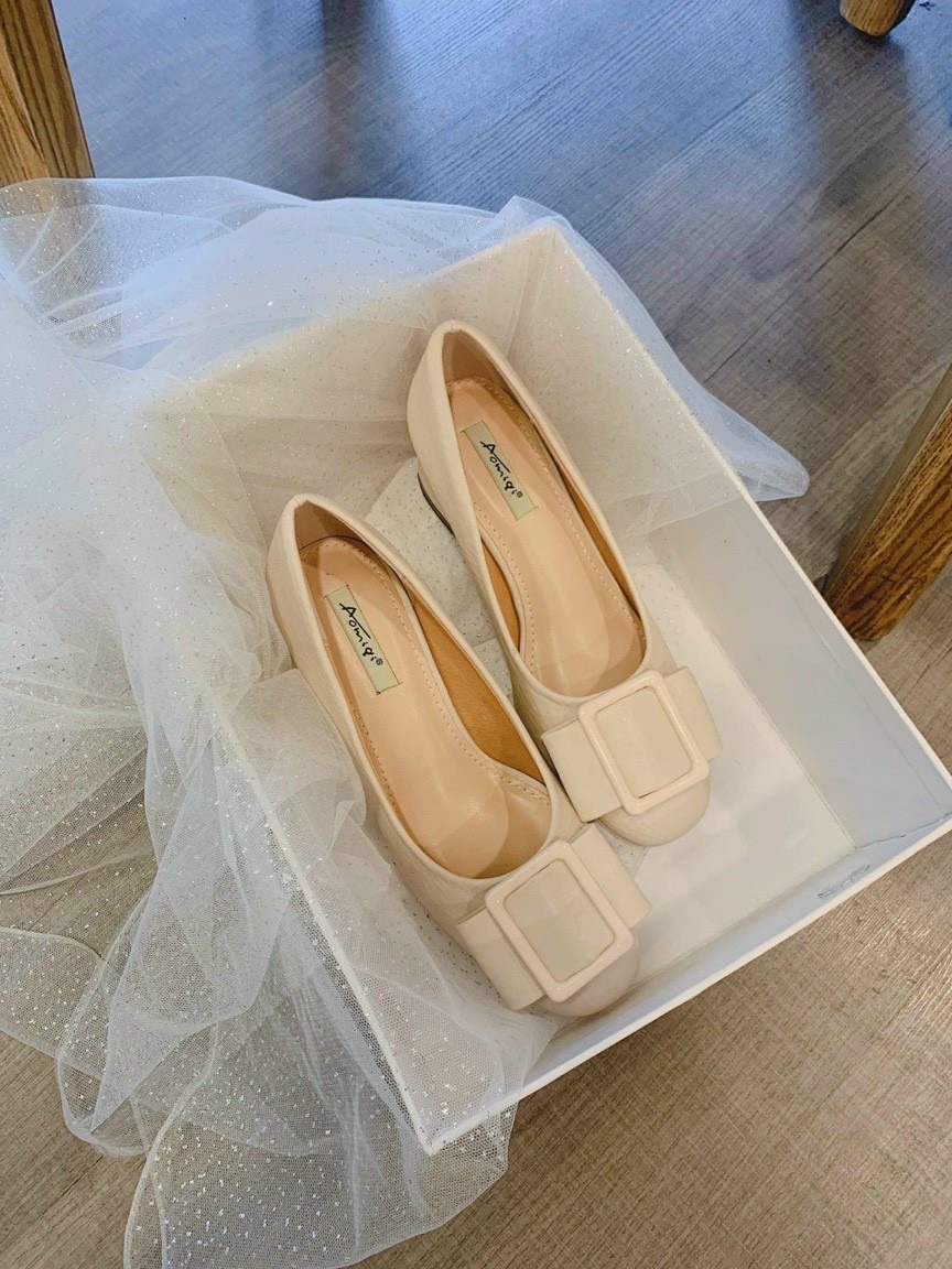 giày nữ giày búp bê đế vuông da lì cao cấp