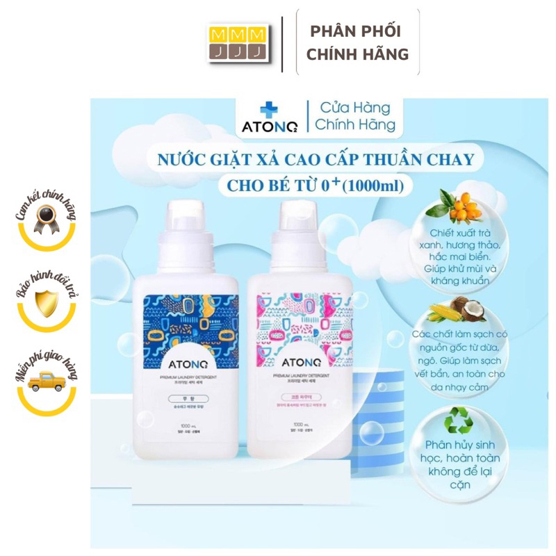 Nước giặt, nước xả cao cấp thuần chay Atono2, thành phần 100% tự nhiên an toàn cho da nhạy cảm của trẻ sơ sinh-minjee