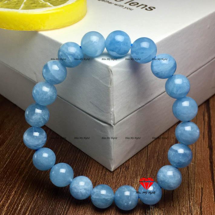 Vòng tay đá aquamarine 12li [handmade[ tự nhiên- chuẩn A