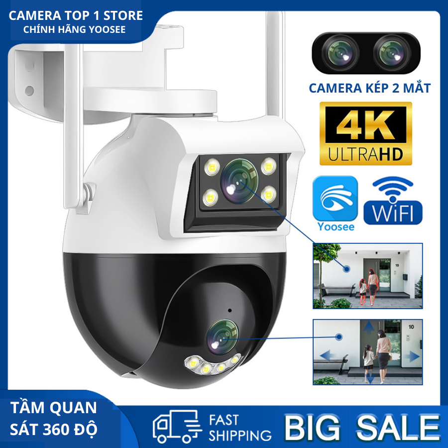 Camera WIFI Yoosee 2 mắt Ngoài Trời Xem Cùng lúc 2 khung hình, xoay 360 độ ban đêm có màu