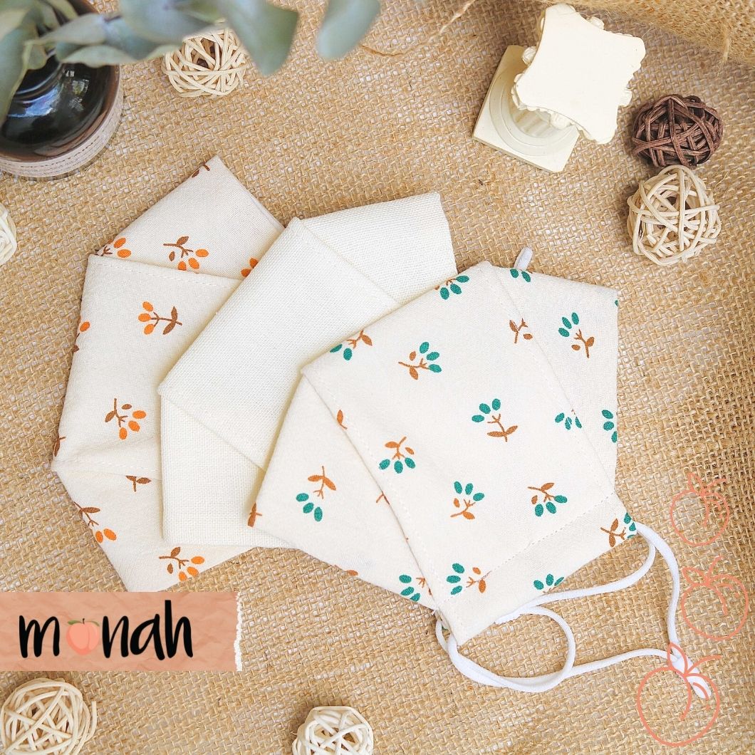 [HCM]Combo 3 Khẩu Trang Vải 3D Linen Cotton 3 Lớp Hoa Nhí Thô Cara Vàng Xanh Be Kem