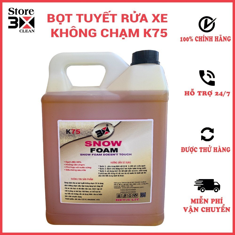 Can 5 lít bọt tuyết rửa xe không chạm 3x k75 loại 1. tiện lợi và tiết kiệm thời gian