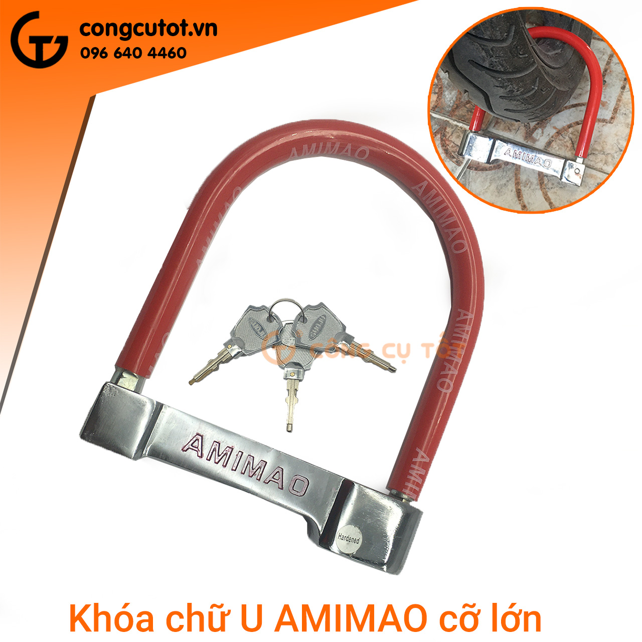 Khóa chữ U chống trộm xe đạp, xe máy cỡ lớn Amimao 18x21cm