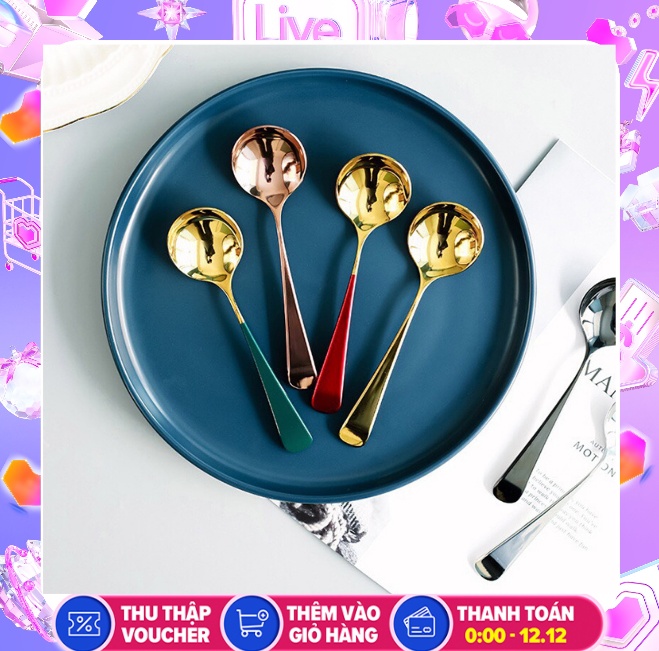 [HOT HOT] Combo 5 Chiếc Thìa Mạ Vàng  Cao Cấp Sang Trọng Trong Bữa Ăn Hàng Ngày Hoặc Tiếp Khách