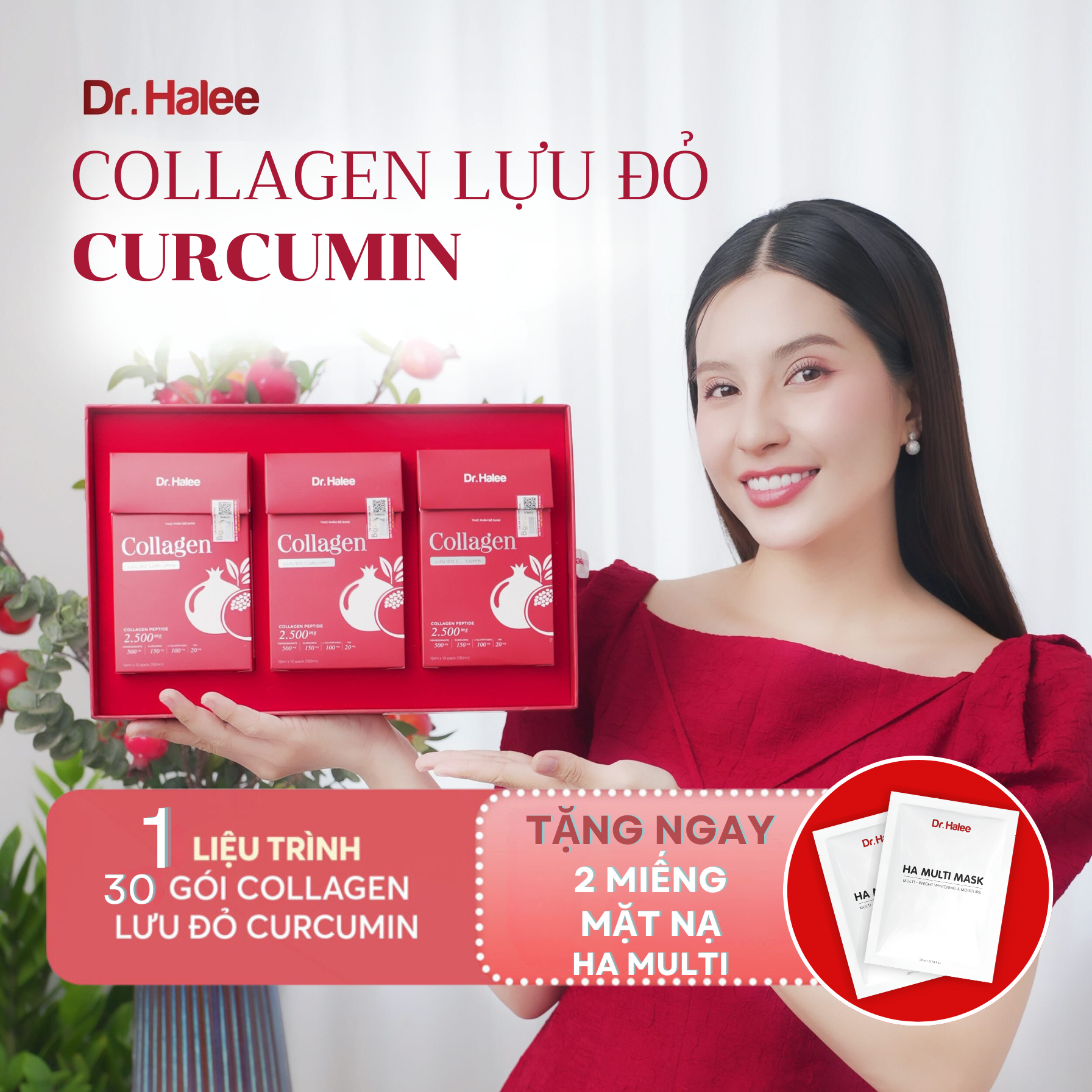Nước uống collagen lựu đỏ curcumin dr halee hộp 30 gói x15ml