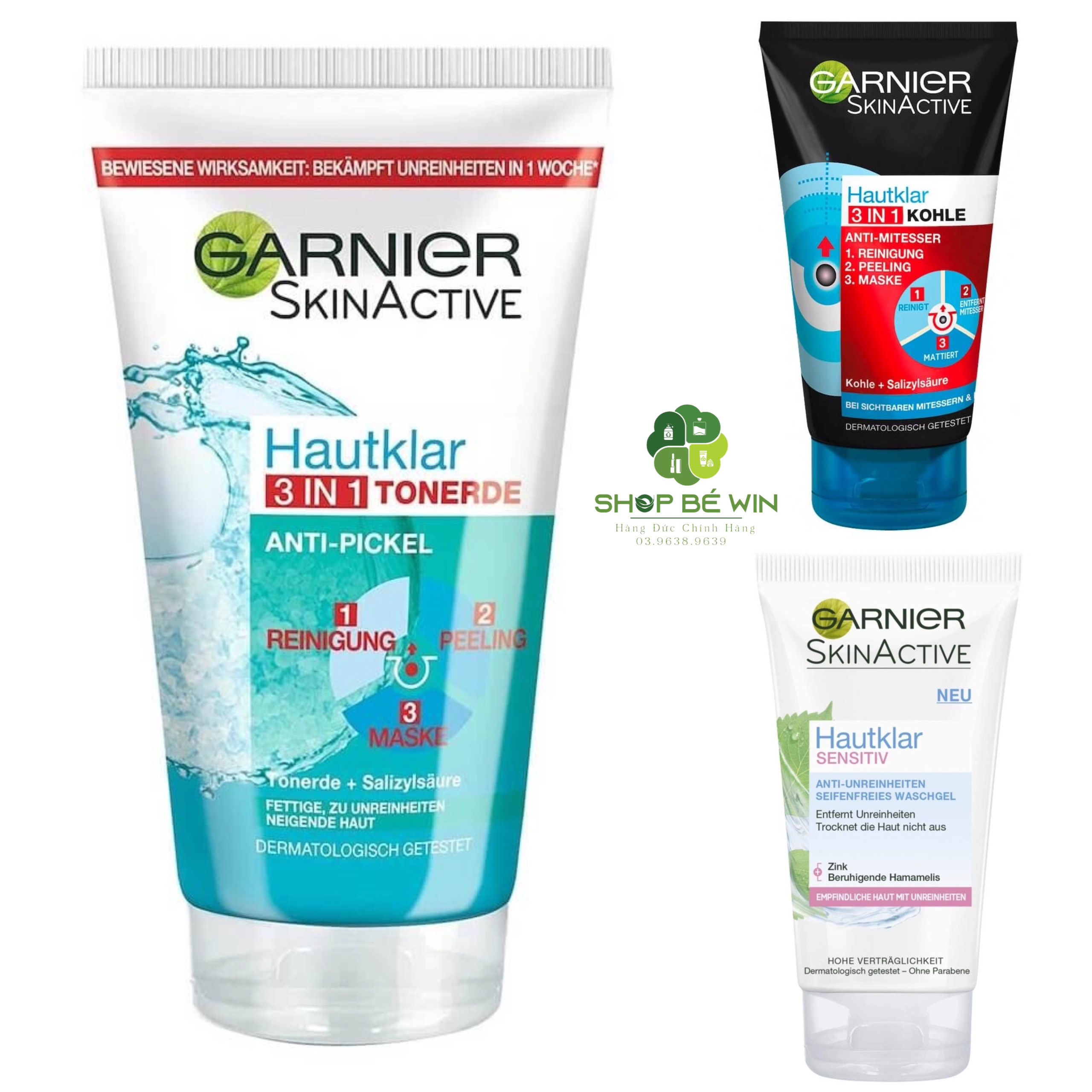 Sữa rửa mặt garnier 3 in 1- đức