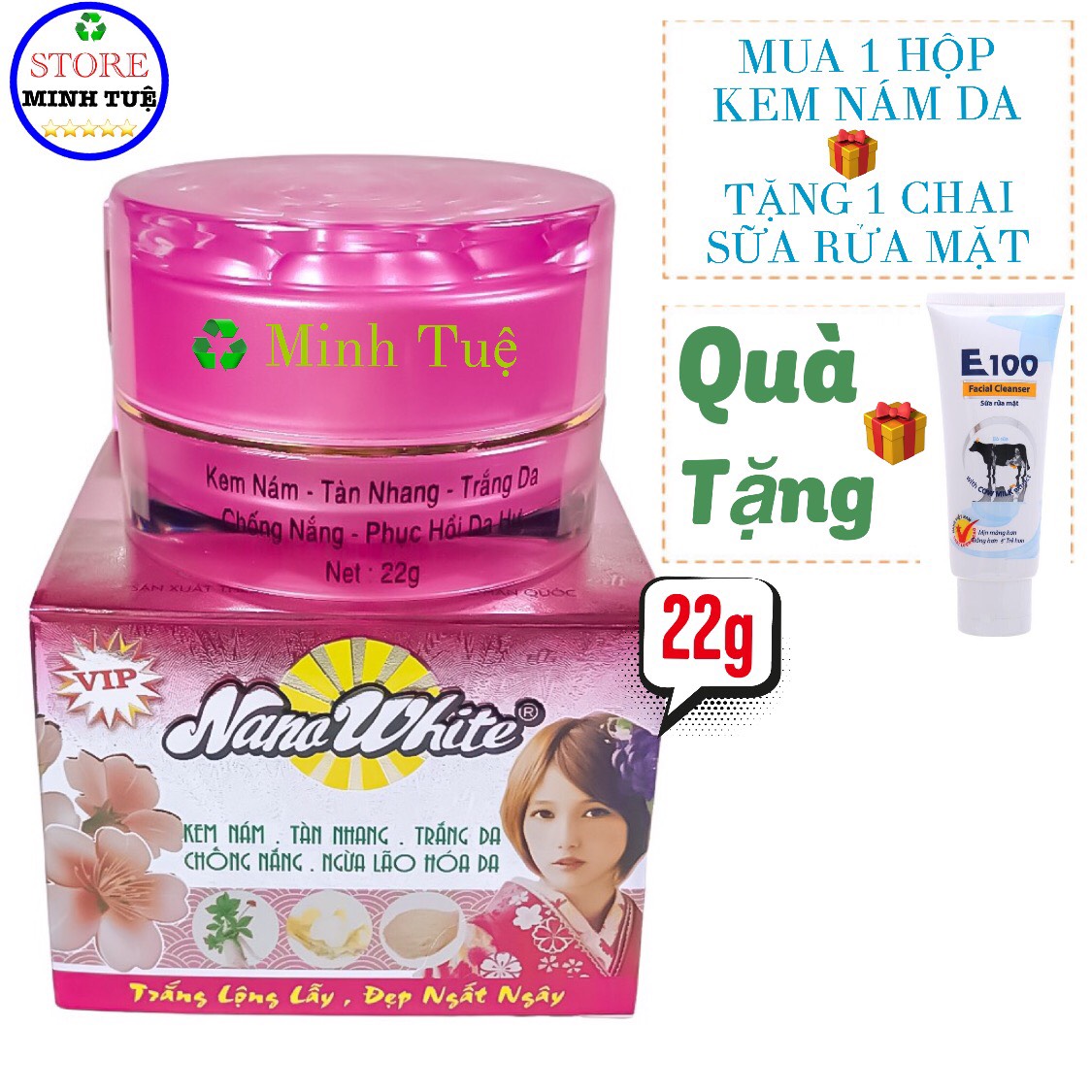 [HCM](MUA 1 TẶNG 1)-Kem nám, tàn nhang, trắng da, chống nắng ngừa lão hóa da đẹp khôn tì vết hàng chính hãng Nano White ( 22g )