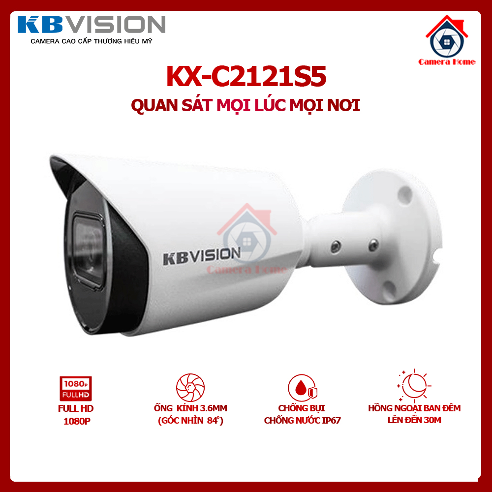 Camera analog 4 in 1 kbvision kx-c2121s5 2mp - hỗ trợ chức năng cảm biến ngày đêm - tầm quan sát hồng ngoại 30m - camera home